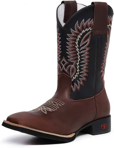 Botina Country Masculina Texana Couro Cano Longo Bico Quadrado