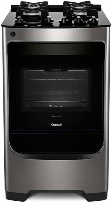 Fogão Consul 4 bocas cor Inox com mesa de vidro e grade de ferro fundido - CFO4VAR BIVOLT