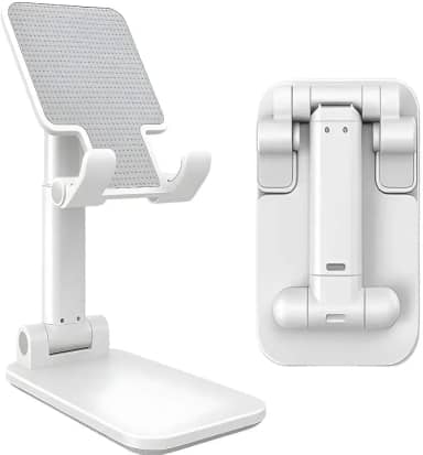 Suporte Universal Ajustável para Celular e Tablet, Base Antiderrapante, Dobrável com Ângulo de 0° a 90°, para Mesa, Videochamadas, Home Office e Filmes (Branco)