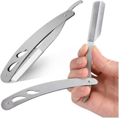 Navalhete Profissional de Barbeiro em Aço Inoxidável – Cabo Metálico Prata | Navalha Clássica para Barba e Acabamento Preciso