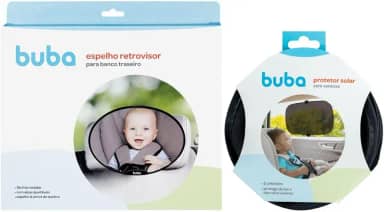 Kit Espelho Retrovisor Oval Banco Traseiro Bebê Conforto Cadeirinha Carro e Kit Protetor Solar com Ventosas Buba (Protetor Solar Simples)