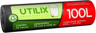 Utilix 100L Preto, Rolo com 15 Sacos para Lixo Dover-Roll