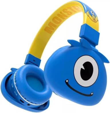 Fone de Ouvido Bluetooth Infantil Mostrinhos Sem Fio Kids - 8 Modelos Divertidos com Conexão Bluetooth e Cabo Auxiliar, Ajuste de Altura e Design Dobrável - Conforto e Diversão (Azul)