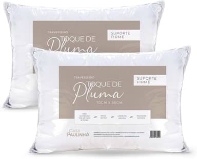 Kit 02 Travesseiros Toque de Pluma Pena Firme Percal 180 Fios 70x50cm Antiestresse, Lavável, Antiácaro, Antialérgico