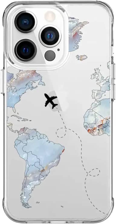 Capa Capinha Anti Impacto para Iphone 11, 12, 13, 14, 15 e suas variações Modelo Mapa Mundi em Mármore Azul (Iphone 13)