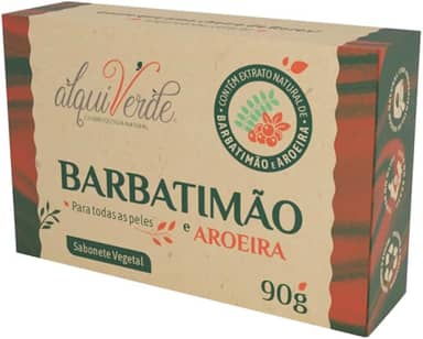 Kit 3 Unidades Sabonete Vegetal Alquiverde de Barbatimão com Aroeira 90g Cada - Natural Cicatrizante Antisséptico Limpeza Profunda Hidratante para Pele Rosto Corpo