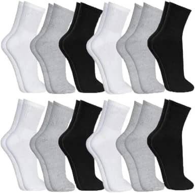 Kit 12 Pares Meias Cano Alto Conforto e Resistência Algodão Poliéster Elastano Respirável Costura Reforçada Para Esportes Academia e Dia a Dia