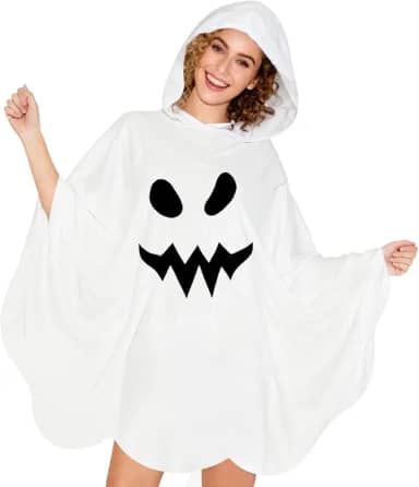 Fantasia de fantasma para adultos – Capa poncho com capuz de fantasma tamanho grande, fantasia fácil de Halloween para mulheres, casais e adolescentes 2025 roupa cosplay
