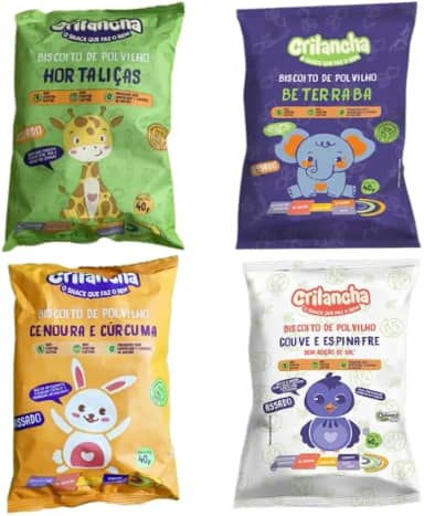 Kit 4 Biscoitos de Polvilho Crilancha: Hortaliças, Cenoura, Beterraba, Espinafre