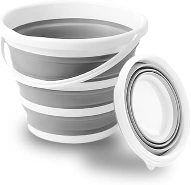 Balde Retrátil de Silicone 10 Litros com Alça Dobrável Fácil Armazenagem Multiuso Branco e Cinza Premium