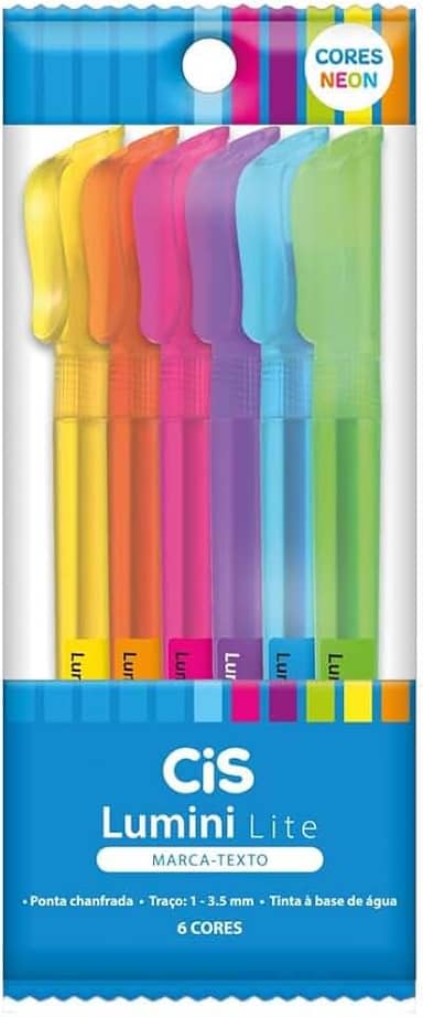 Marca-texto CIS Lumini Lite Neon, Estojo com 6 cores