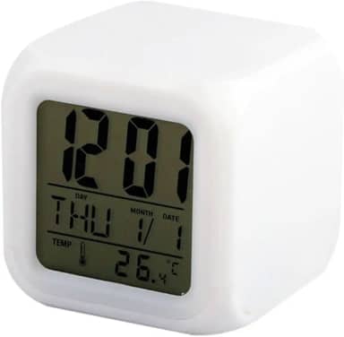 MEISI Despertador digital, relógio de 7 cores com cubo brilhante, despertador eletrônico de LED, relógio portátil multifuncional para casa, quarto de crianças, toque de despertar