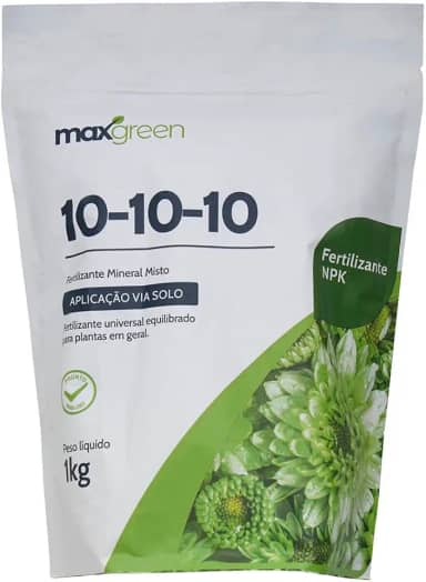 Fertilizante Maxgreen 10-10-10, Adubo Mineral, NPK Equilibrado, Uso Universal, Pacote, 1KG