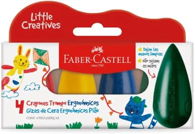 Giz de Cera Little Creatives, Faber-Castell, Pião, Grosso, Infantil, Pré-escola, 4 Cores
