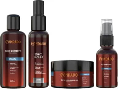 Kit Fortificante Tônico Capilar Creme Óleo Barba Balm Masculino Crescimento Cabelo Bigode (Oceano (refrescante))