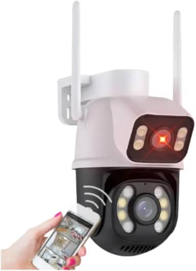 Câmera IP Sem Fio de Segurança Externa HD 3MP, Visão Noturna Infravermelha WiFi, Lente Dupla, IP66 à Prova D'água, Chamada de Voz Bidirecional, Campo de Visão Completo Com Cartão de Memória SD 128 GB