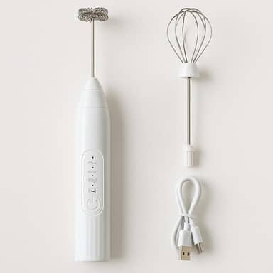 Mini Mixer Portátil USB, Espumador de Leite Recarregável com 3 Velocidades, 2 Hastes em Aço Inox para Cappuccino, Café, Chocolate Quente, Batedor de Ovos e Bebidas