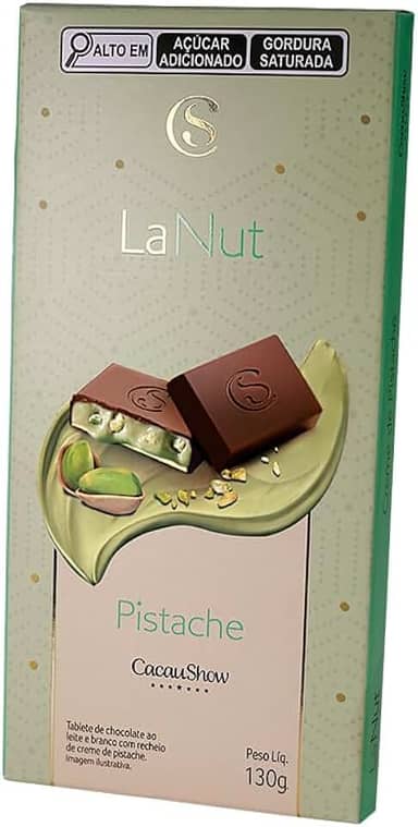 Tablete De Pistache Cacau Show Barra Lanut 130g Recheada