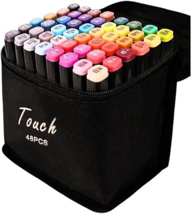 Conjunto de Canetas Marcador Permanente Canetinhas para Colorir Touch com Ponta Dupla para Desenhos Profissional e Escolar com Duas Pontas Hidrográficas com Estojo para Transporte Brashopmall® (48)