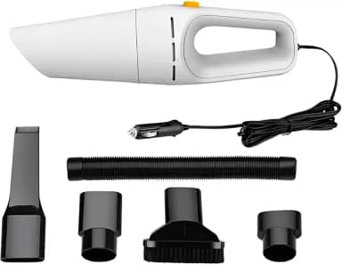 Aspirador de Pó Portátil para Carro, 120W, 12V, Branco, com Filtro Lavável, Cabo 4m, 4500Pa Sucção, Reservatório 200ml, Kit Acessórios