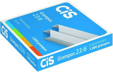 Grampo 23/6 Galvanizado para 30 folhas, 181.0100, Caixa com 1000 grampos, CIS