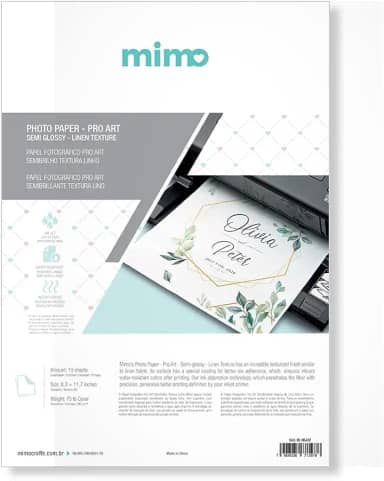 Mimo – Papel Fotográfico Semibrilho Textura Linho para Impressão - Corte Preciso – 200 g – A4 – 10 Folhas