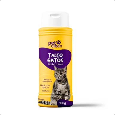 Talco Banho a Seco Para Gatos Sem Enxague 100 gramas Cheiroso Elimina Odores Pet Clean