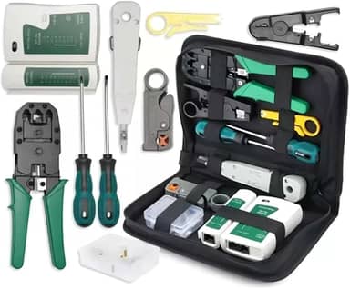 Conjunto de Ferramentas de Manutenção Rede Informática e Computador, Testador Lan Crimpar Rj45, Ferramentas Internet com Estojo, Maleta de TI, Kit Bolsa 10 em 1 Técnico de Informatica - Linha Premium