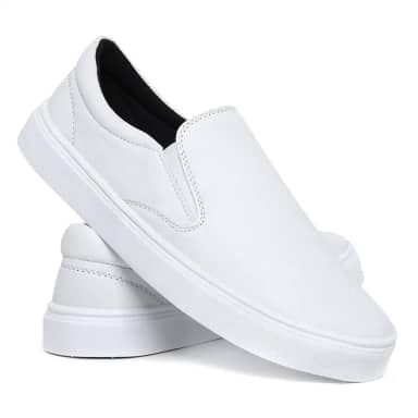 Sapato Tênis Slip On Branco Enfermagem Sapatênis Iate Casual Sem Cadarço Calce Fácil Confortável
