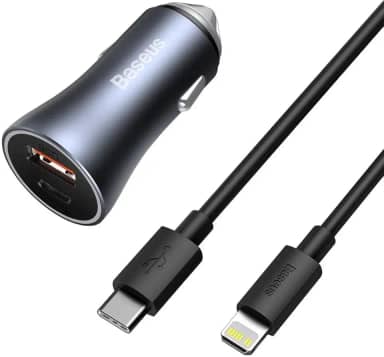 Carregador Veicular Baseus 2 Saidas 40w com cabo usb-c/lightning 1metro - Grafite