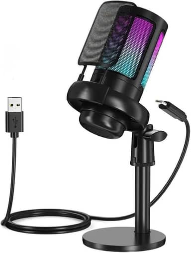 Microfone Gamer Profissional Rgb Streamer Condensador C/Led