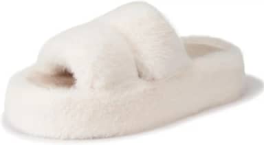 Pantufas femininas de espuma viscoelástica felpudas e confortáveis de pele sintética - Pantufas de bico aberto para quarto peludo