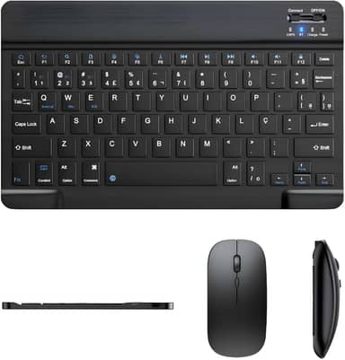 Teclado E Mouse Bluetooth Recarregáveis – Design Slim, Silencioso E Ergonômico Para Escritório E Casa Para Computador, Tablet E Laptop Ipad | Kit Premium Sem Fio 2 Em 1 (Preto)