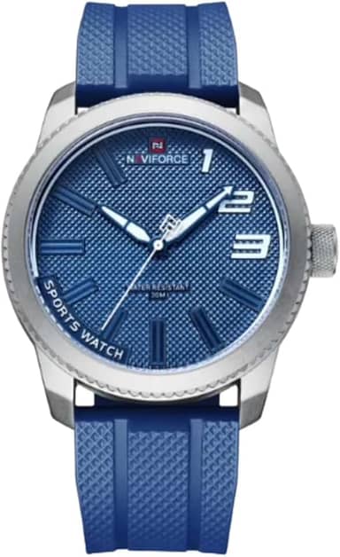 NAVIFORCE Relógio Esportivo Analógico Masculino, Quartzo Japonês, Azul, Silicone, 90 Dias de Garantia