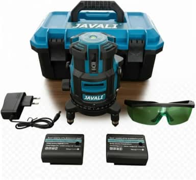Nível Laser Verde 5 Linhas Recarregável Alcance 200m com 2 Baterias 5000mAh e Maleta Javali