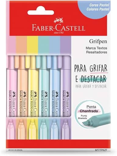 Marca Texto Grifpen Estojo 6 Unidades, Faber-Castell, MT/TP6ZF, Multicor, pacote de 6