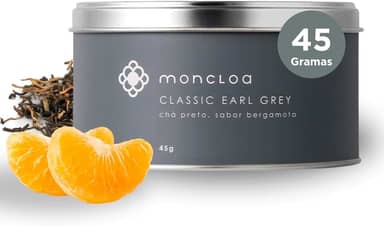 Chá Preto Earl Grey Moncloa Chá antioxidante e estimulante melhora o foco. Diminuição do colesterol ruim. Com cafeína. Sabor bergamota, tangerina ou mexirica.