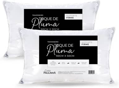 Kit 02 Travesseiros King Toque de Pluma Firme 90cm x 50cm Alto Macio e Confortável - Casa Paulinha