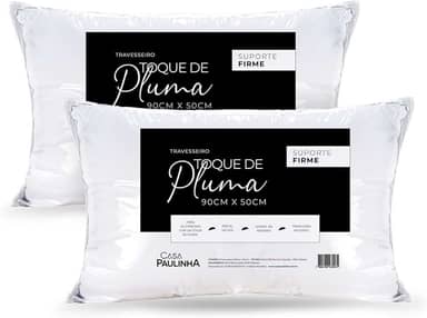 Kit 02 Travesseiros King Toque de Pluma Firme 90cm x 50cm Alto Macio e Confortável - Casa Paulinha