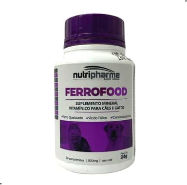 Nutripharme Suplemento Vitamínico Mineral Ferrofood 800 Mg Para Cães E Gatos 30Cp