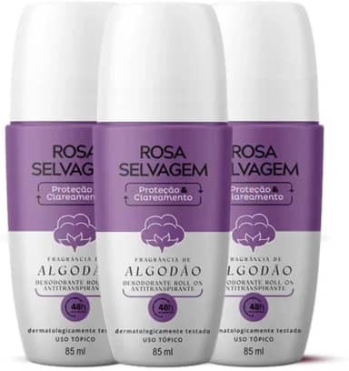 Kit 3 Desodorantes Roll-on Clareador Rosa Selvagem Algodão 85ml