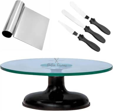 Bailarina De Vidro Com Rolamento Duplo + Kit 3 Espátulas Confeiteiro + Tubular (Preto)