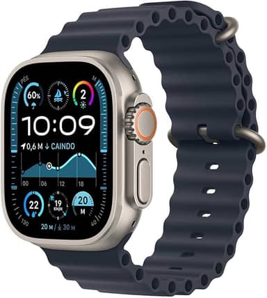 Apple Watch Ultra 2 GPS + Cellular • Caixa natural de titânio – 49 mm • Pulseira Oceano marinho