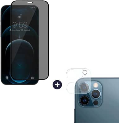 Película De Vidro Privacidade 3D Anti Spy Tela Toda Para iPhone + Película Lente de Câmera (iPhone 12 Pro Max)