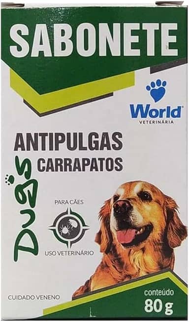 Sabonete Antipulga e Carrapato para Cães, Branco, World Veterinária, 80 g