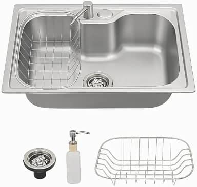 Kit Cuba Gourmet Cozinha Aço Inox Com conjunto de dreno E Sabonete Dispenser e Cesto para escorrer água(CUBA 60 * 40 * 21CM)