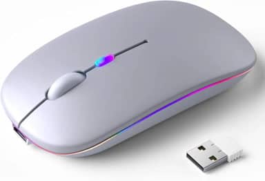 Mouse Sem Fio Recarregável com LED RGB Design Ergonômico e Conexão Bluetooth para Notebook PC e Home Office (Prata)