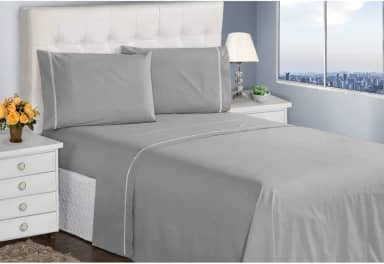 Jogo de Cama Casal Queen King Lençol Fronhas 400 Fios 4 Peças Ponto Palito Casa Dona (Queen, Prata)
