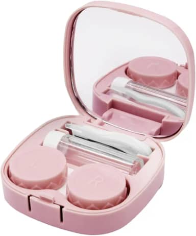 Estojo de lente de contato com aplicador de tamanho de viagem, kit de ferramentas de remoção com espelho e frasco de solução (rosa)