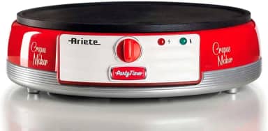 Ariete 202, Maquina de Crepe Retrô Vermelha - Party Time, Base antiaderente com controle de temperatura, 1000W - 127V